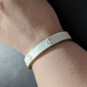 Gold Tone White Enamel Anchor Hinged Cuff Statement Bracelet